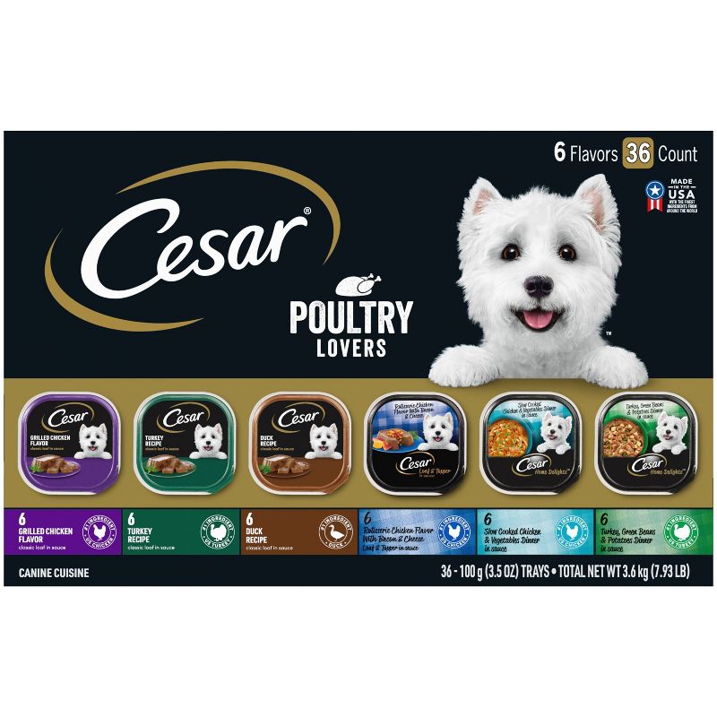 Cesar Poultry Lovers with Chicken, Turkey and Duck Flavor Adult Wet Dog Food - 7.93lb/36ct Variety Pack, 1 of 11
