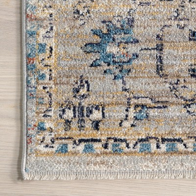 Blue Traditional Medallion Fringe Area Rug, 2'6" x 10'