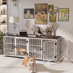 Artloge Heavy Duty Metal Pet Kennel Cage Durable Dog Crate Wooden Tabletop End Side Table with Removable Tray & 3 Lockable Doors for Dogs Furniture - 1 of 4