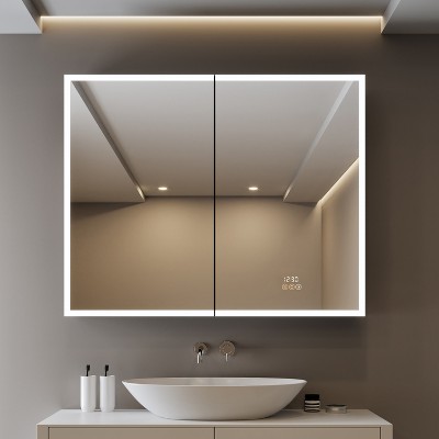 LED Bathroom Medicine Cabinet with Mirror, Surface or Recessed Mount, Defogger, Memory Function, 3-Color Lighting, USB & Outlet, Dimmer