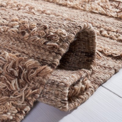 Handwoven Brown Beige Wool Cotton Rectangular Area Rug