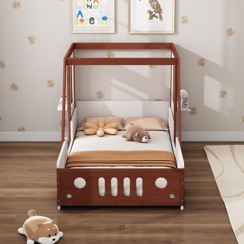 Fun Play Design Twin Size Car Bed, Kids Platform Bed in Car-Shaped, White+Orange - ModernLuxe, 2 of 8