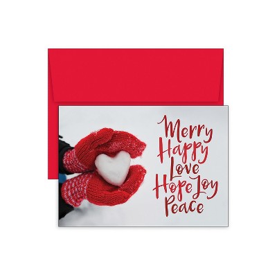 JAM PAPER Christmas Cards & Matching Envelopes Set 7 6/7" x 5 5/8" Merry Happy Love 18/Pack