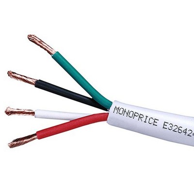 Monoprice Speaker Wire / Cable - 100 Feet - 12AWG 4 Conductor, Fire Safety In Wall Rated, Jacketed In White PVC Material 99.9 Percent Oxygen-Free Pure