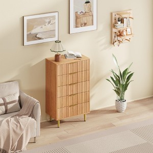 Fluted Dresser for Bedroom with 3 Drawers, Wooden Chest of Drawers with Metal Handle & Feet, Dresser for Living Room, Hallway, Bedroom - 1 of 4