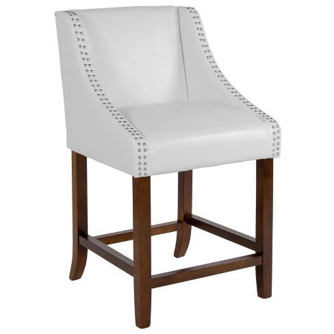 Walnut Counter Height Stool, White Leather Bar Stools With Nailhead Trim