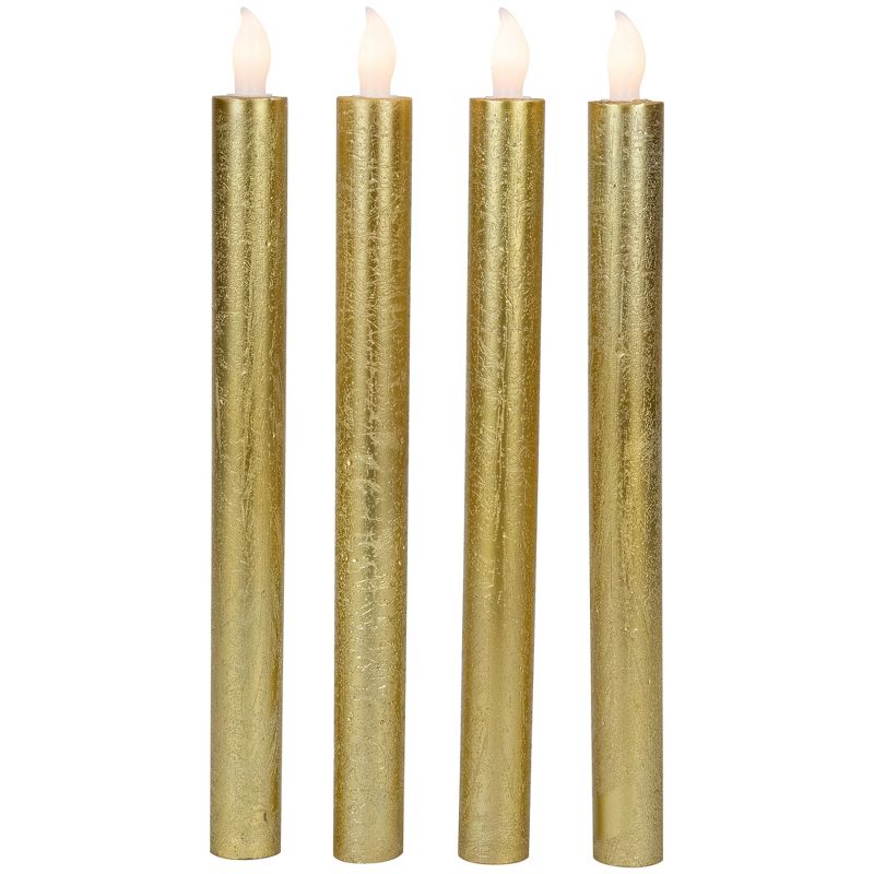 Northlight Set of 4 Textured Gold-tone LED Flameless Flickering Taper Candles 9.5", 1 of 6