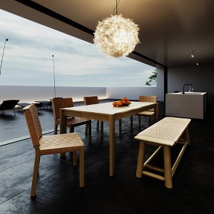 4 PCS Extendable Dining Table Set for 4~8, Farmhouse Dining Set with 2 Rattan Dining Chairs & Bench, Champagne/Walnut-ModernLuxe - 1 of 4