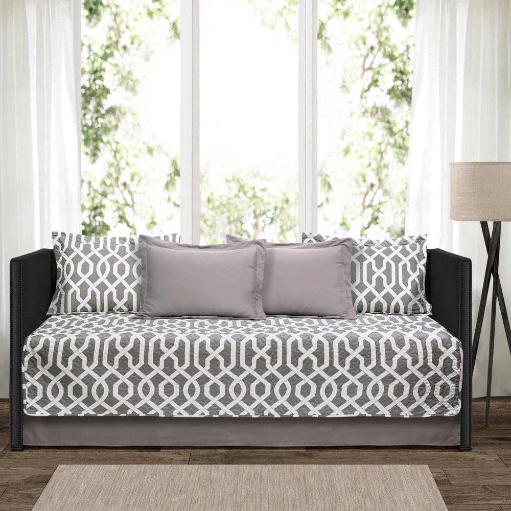 Photos - Bed Linen 39"x75" 6pc Edward Trellis Daybed Cover Set Gray - Lush Décor: Contemporary Bedding with Quilted Comforter & Shams