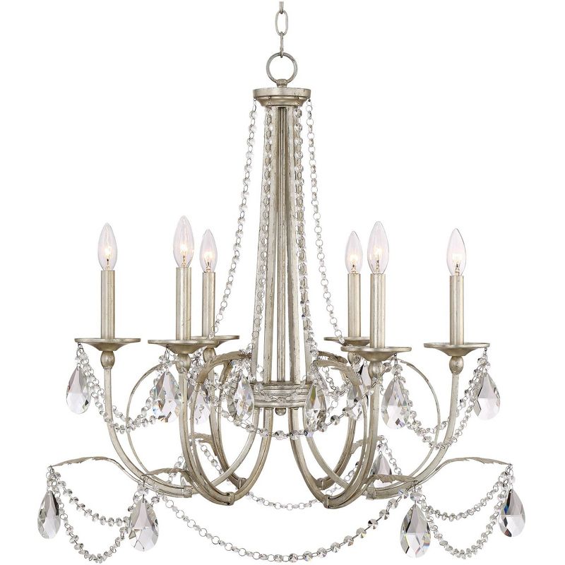 Regency Hill Strand Silver Leaf Chandelier 28" Wide French Beaded Crystal 6-Light Fixture for Dining Room House Foyer Kitchen Island Entryway Bedroom, 1 of 8