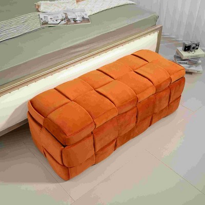 CAVINAS Storage Bench for Bedroom,Velvet Storage Ottoman Bench with Safety Hinge for Living Room,Bedroom,Beige/Black/Green/Orange/Dark Gray
