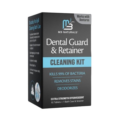 Mint Retainer Cleanser Tablets with Soak Container Kit, Universal Denture Cleaning Tablets, Removes Stains Odor, M3 Naturals, 92 Tablets & 1 bath case