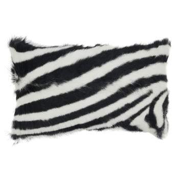 Saro Lifestyle Zebra Goat Fur Throw Pillow With Poly Filling, Black/White, 12"x20"