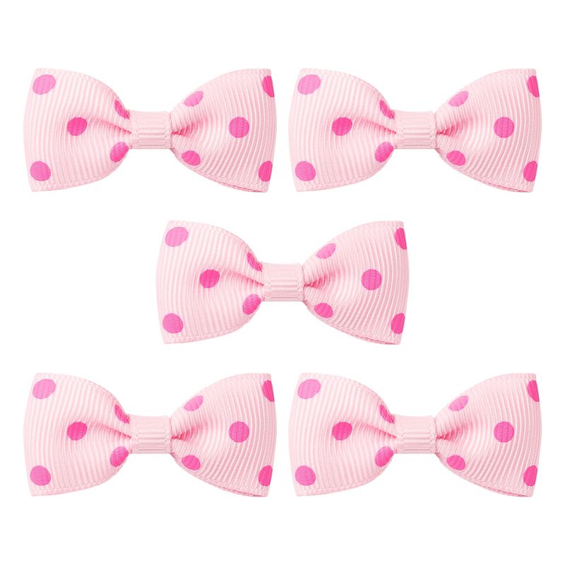 Unique Bargains Cute Dogs Cats Puppies Bows Pink Dog Hair Bows with Dots Pattern Grooming Barrette Clip Accessories 5 Pcs, 1 of 9