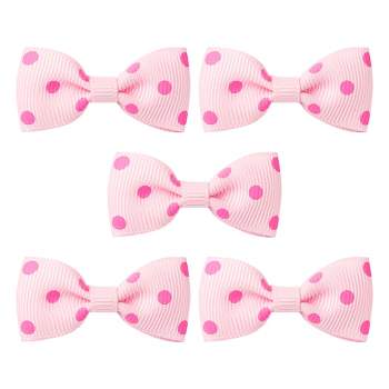 Unique Bargains Cute Dogs Cats Puppies Bows Pink Dog Hair Bows with Dots Pattern Grooming Barrette Clip Accessories 5 Pcs