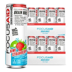 FOCUSAID ZERO Kiwi Strawberry Nootropics Blend, Zero Sugar, 100mg Natural Caffeine, Alpha-GPC, GABA, No Artificial Sweeteners, 12 Fl Oz (Pack of 24) - 1 of 4