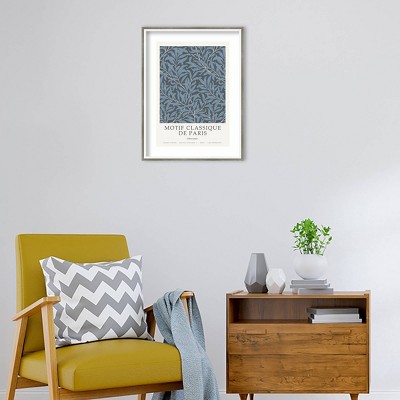 19" x 25" Blue Botanical Print in Hardwood Frame