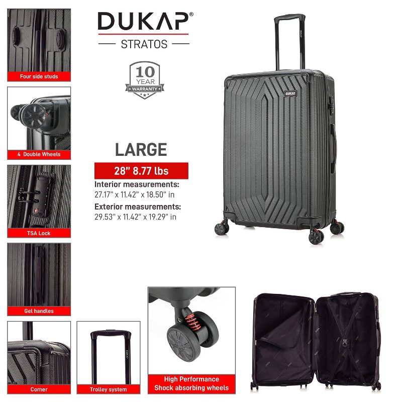 DUKAP STRATOS Lightweight Hardside Large Checked Spinner Suitcase, 3 of 9