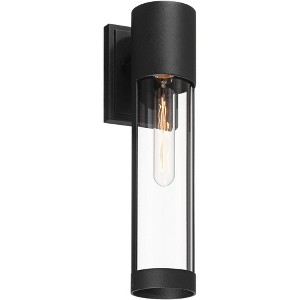 Possini Euro Design Delia 15 1/2" High Modern Outdoor Wall Light Fixture Mount Porch House Weatherproof Sand Black Finish Aluminum Clear Glass Shade - 1 of 4