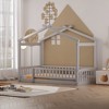 Lyngins Modern Wood House Twin Size Bed Frame, Toddler Bed with Roof & Fence, Floor Bed/Kid's Bed —7 Bed Slats, Semi-Enclosed Play/Sleep Space - 2 of 4