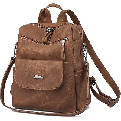 Women's backpack wallet, small leather waterproof anti-theft shoulder bag, women's handbag, Caramel color