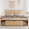 Boho Farmhouse Natural Rattan Bed Frame, Sliding Barn Door Storage and LED Light Headboard, Solid Wood Support Legs. - 3 of 4