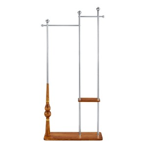 AZL1 Life Concept Garment Racks, Industrial Double-Layer Coat Rack with Solid Wood Shelves and Stainless Steel Frame, Brown, 34.6"*11.8"*70" - 1 of 4