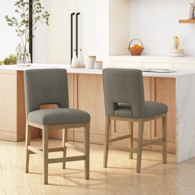 Modern Upholstered Counter Stool Set of 2 with Sturdy Wooden Legs, Comfortable Fabric Seating for Kitchen Island or Dining Room – The Pop Home