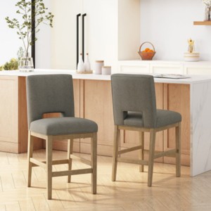 Modern Upholstered Counter Stool Set of 2 with Sturdy Wooden Legs, Comfortable Fabric Seating for Kitchen Island or Dining Room – The Pop Home - 1 of 4