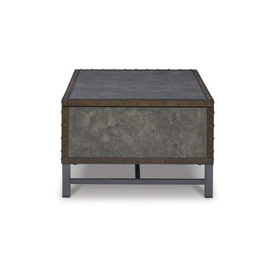 Industrial Gray and Brown Lift-Top Coffee Table with Storage