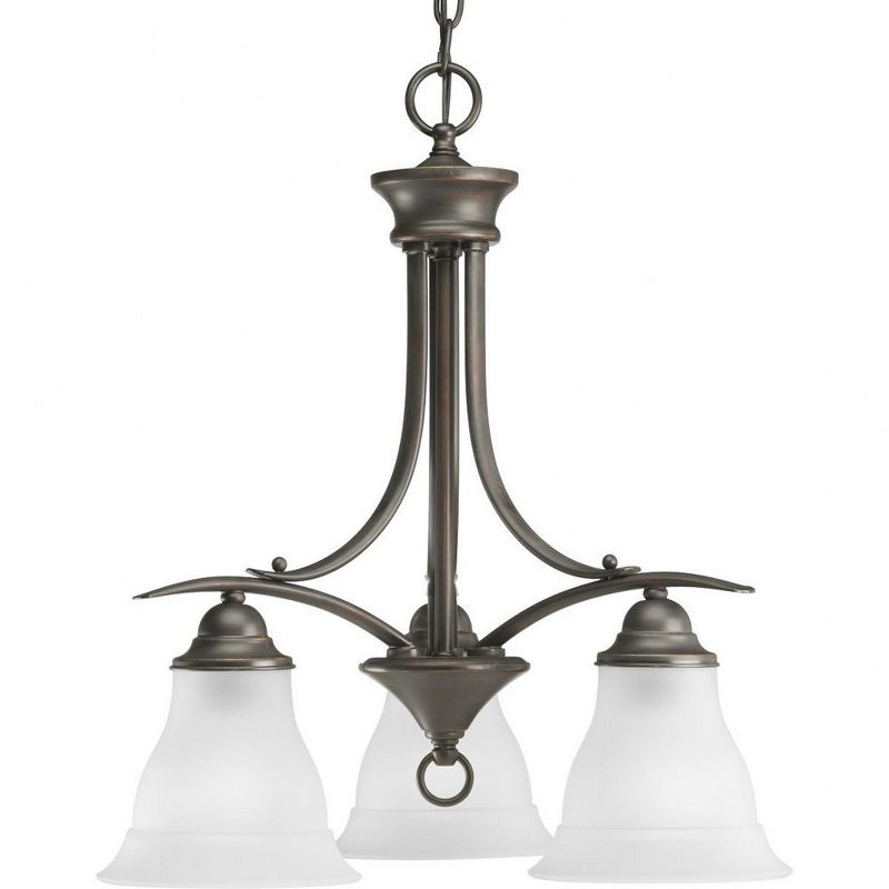 Progress Lighting Trinity Collection 3-Light Chandelier, Antique Bronze, Etched Glass Shades, 1 of 2