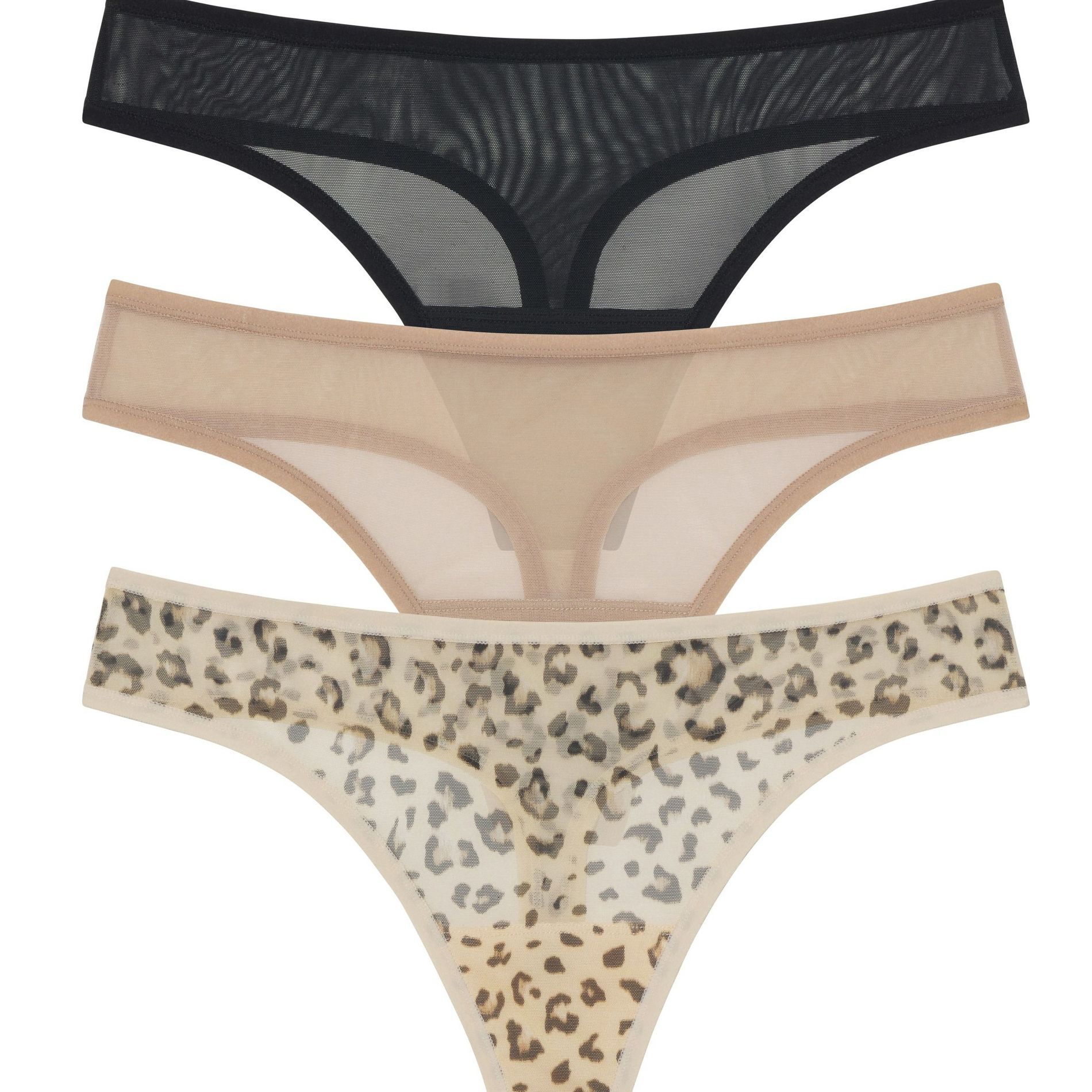 Skarlett Blue Women's Spellbound Mesh Thong 3-Pack 371212MP, Black/Nylon/Leo Leopard, XL