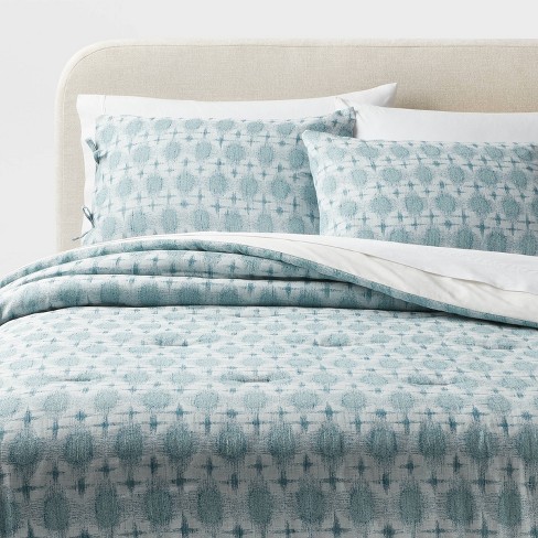 King Yarn Dye Ikat Comforter And Sham Set Ivory/teal Blue/light Teal ...