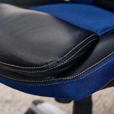 Blue Mesh and Faux Leather High Back Executive Swivel Chair