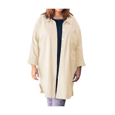 Women's Cotton Collar Long Sleeve Kendall Shirt - Plus - On The Plus Side
