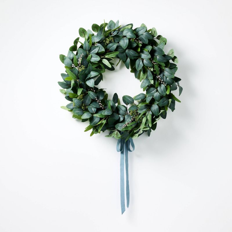 30&#34; Eucalyptus Wreath with Ribbon Green - Threshold&#8482; designed with Studio McGee, 1 of 6