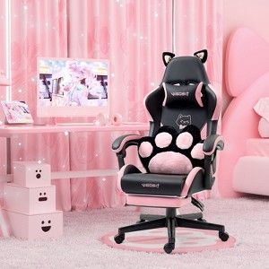 Okak Modern Cute Cat Swivel Gaming Chair with Paw Lumbar Cushion,High Ergonomic Task Chair Computer Chair for Adults - 1 of 4