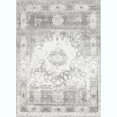 Gray Medallion 9'x12' Synthetic Easy-Care Rectangular Rug