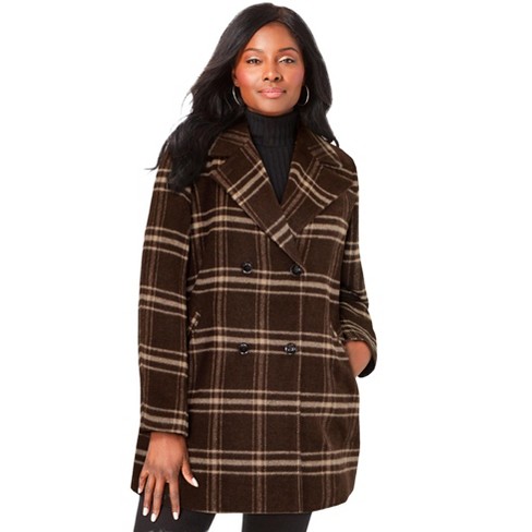 Jessica London Women s Plus Size A Line Wool Peacoat 28 Brown