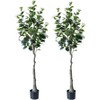 Acekool 2-Pack Artificial Camellia Trees with White Flowers and Realistic Leaves, Potted Floor-Standing Faux Indoor Plant Décor - 2 of 4