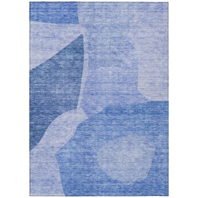 Navy Blue And Denim Blue Abstract Washable Indoor Outdoor Area Rug