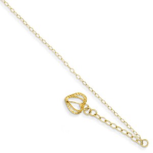 Black Bow Jewelry 14k Yellow Gold Oval Link Anklet with Open Heart Cage Charm, 9-10 Inch - 1 of 4