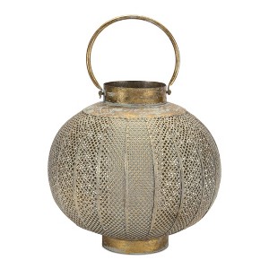 Punched Metal Candle Holder Lantern 11.5"H with Distressed Copper-Green Finish by Melrose - 1 of 3