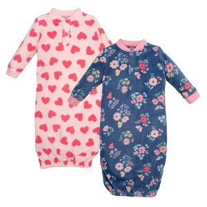 Hudson Baby Infant Girls Fleece Gowns, Blue Butterfly Floral - 1 of 4