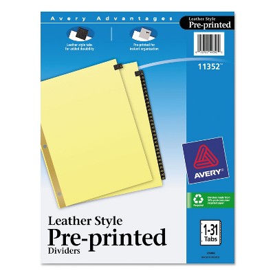 Avery Preprinted Black Leather Tab Dividers w/Gold Reinforced Edge 31-Tab Ltr 11352