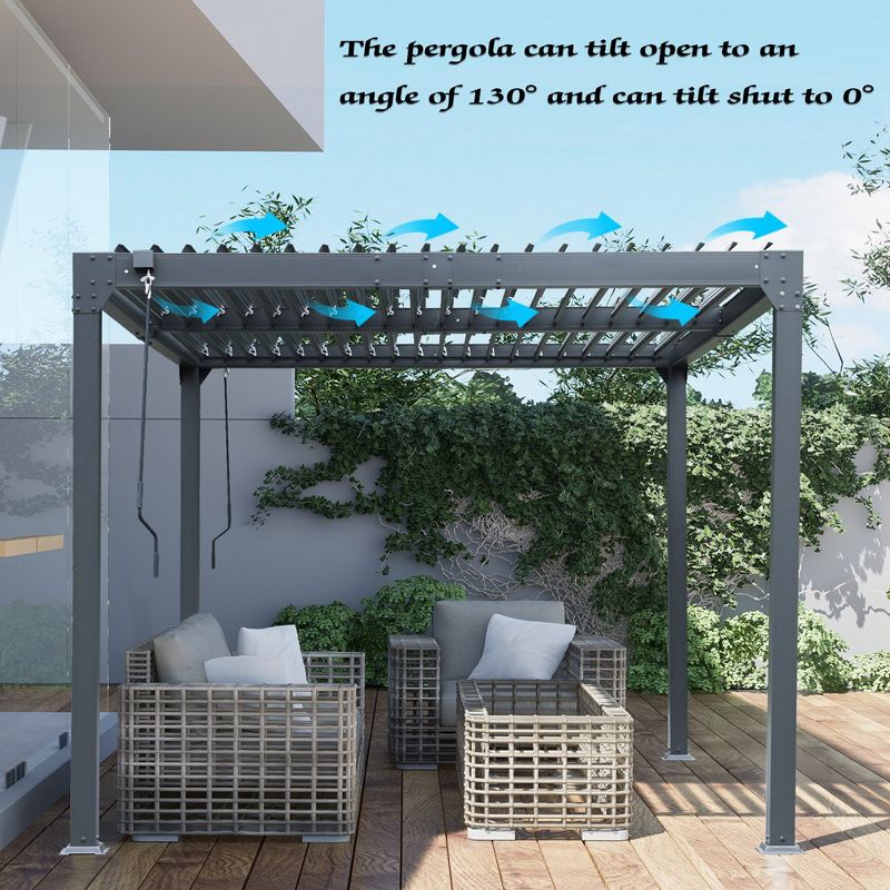 Aoodor  Outdoor Aluminum Louvered Pergola Waterproof Gazebo Sun Shade Shelter with 2 Adjustable Rainproof Panels, 5 of 12