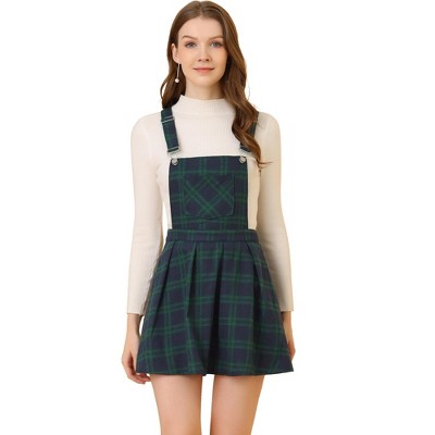 INSPIRE CHIC Women's Checks Adjustable Strap Pinafore Overall Suspender Skirt