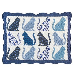 Collections Etc Cozy Chloe Blue-Toned Cat Design Scalloped Pillow Sham Set - 1 of 3