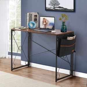 VECELO 39 in. 39" Foldable Computer Desk with Storage Bag, No Assembly Small Writing Table for Home Office, Black/Brown/Gray - 1 of 4