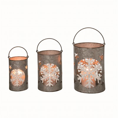 Transpac Metal Silver Christmas Snowflake Lanterns Set of 3